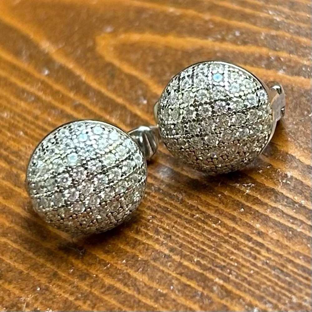 NWT Sterling Silver Pavé Crystal Button Earrings - Picture 9 of 14